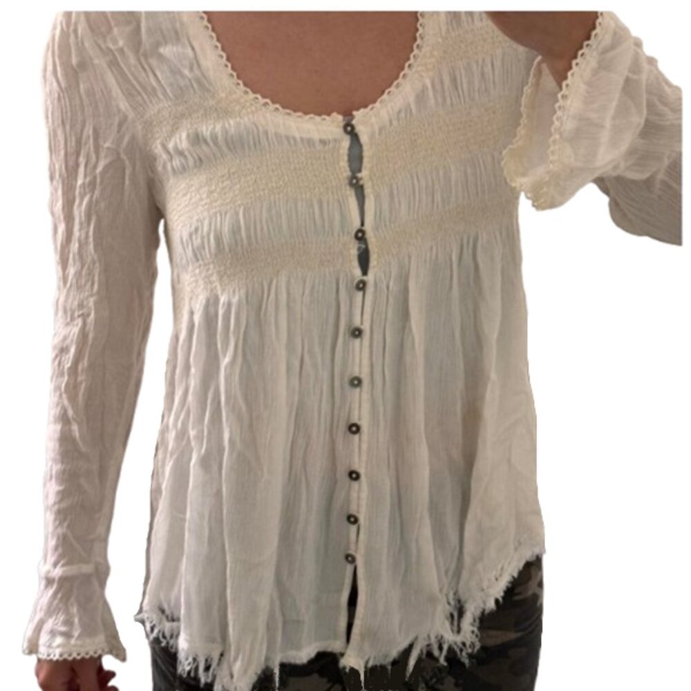 Free People Bluebird Smocked Boho Peasant Top
